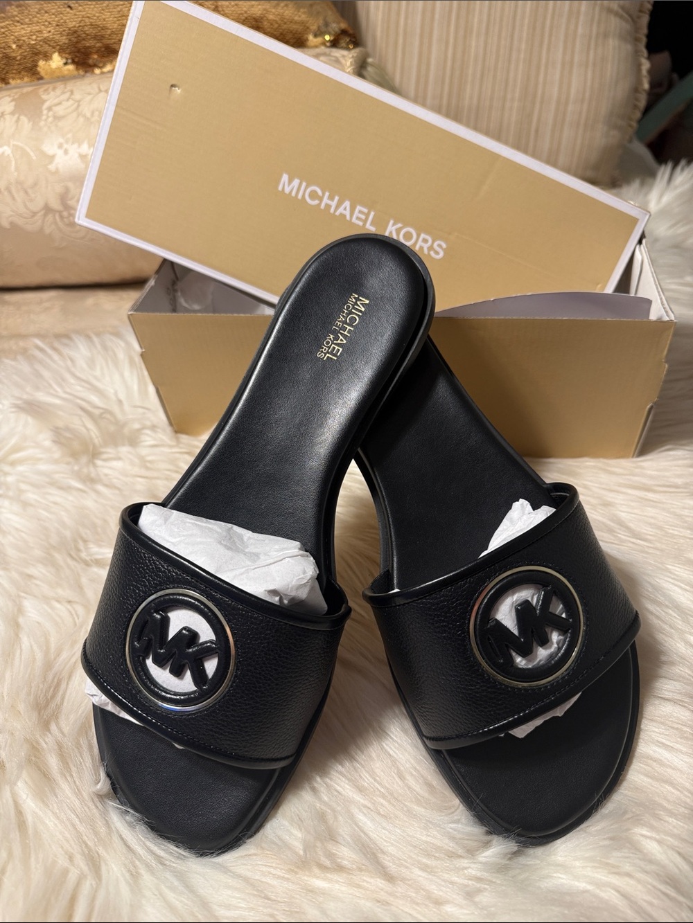 Michael Kors Black Logo Slide Sandals